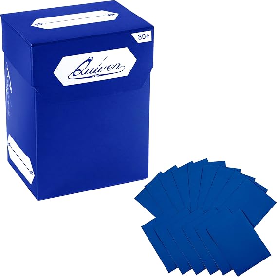 Quiver Time Blue Trading Card Deck Block & Card Sleeves Bundle Fits Magic: The Gathering Cards & Other TCG - 80+ Standard Deck Box with 2 Dividers and 100 Artemis Blue Sleeves (66 x 93 mm)