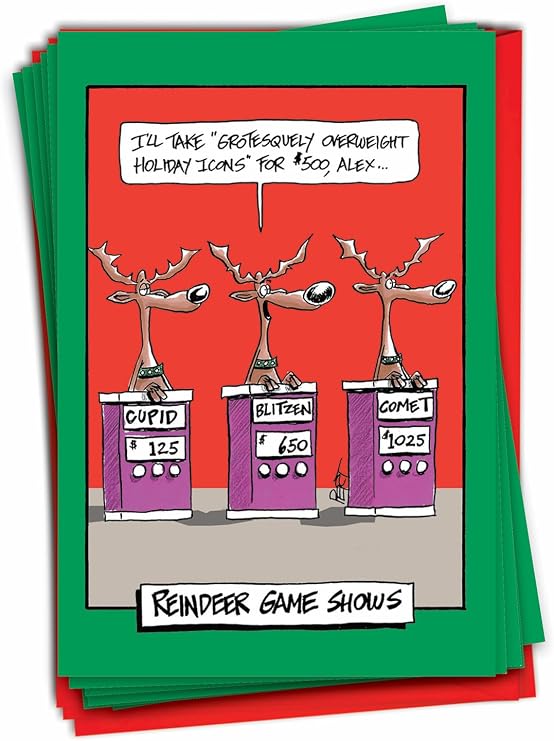 NobleWorks 12 Merry Christmas Funny Boxed Cards Reindeer Trivia B1193