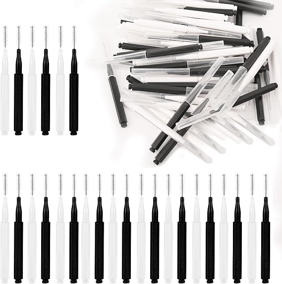 60 Pcs Micro Eyebrow Brush | Eyelash Brush with Cap | Mini Spoolie Brush for Eyelashes Extensions | Lash Brushes for Women Eyelash Eyebrow (Black, White)