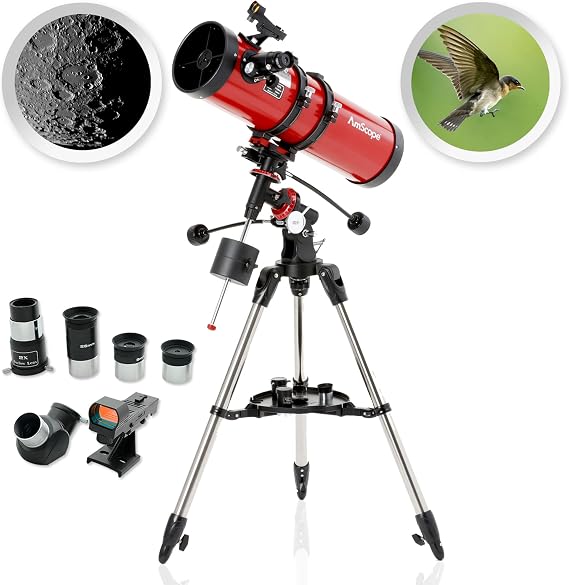 AmScope TLS-PEQ-130650 Reflector EQ Telescope, 130mm Aperture