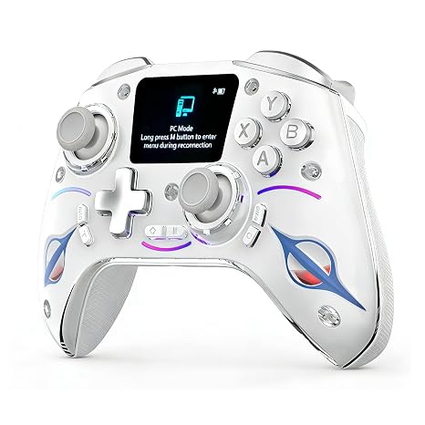 Multi-Function Wireless Pro Controller with Interactive Screen,for Switch/PS4/PC/Android/iOS/SteamDeck, 4 Programmable Buttons, Turbo, 6-axis Gyro, Dual Vibration, RGB Lighting, Hall Effect Joystick Trigger, 1200mAh battery