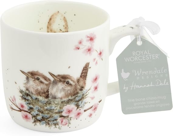 Royal Worcester x Wrendale Designs 'Feather Your Nest' Coffee Mug - Fine Bone China White Mug with Handle, Featuring Cute Bird Animal Design by Artist Hannah Dale, Microwave & Dishwasher Safe, 310ml