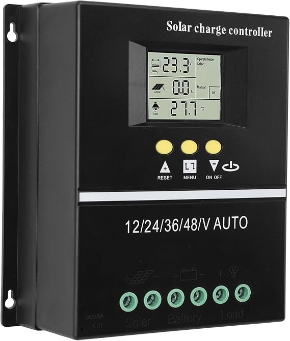 MPPT Solar Panel Regulator, Professional Efficient 12V 24V 36V 48V Solar Controller 7 Working Modes Solar Panel Controller with Dual USB 5V Charging Ports (200A)