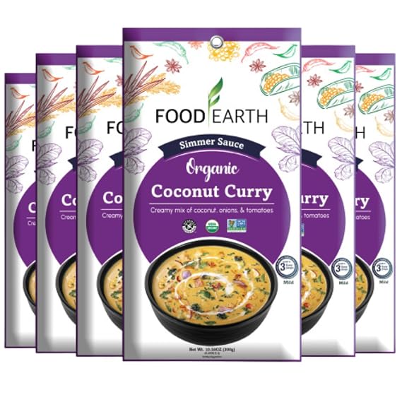 Indian Simmer Sauce Coconut Curry Organic, Vegan, Gluten-Free, GMO-Free Microwavable Cooking Sauce 12 Pouches (5.29 oz Each)