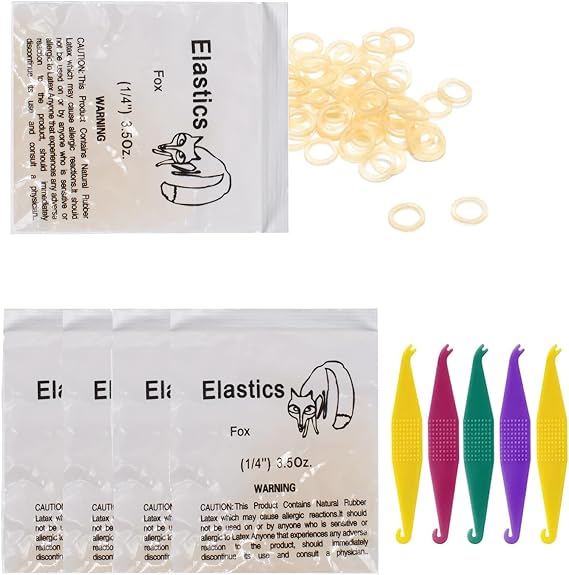 500 Pcs Orthodontic Elastic Rubber Bands, 1/4", Fox | Dental Rubber Traction Bands, 5 Pcs Elastic Placer, For Braces