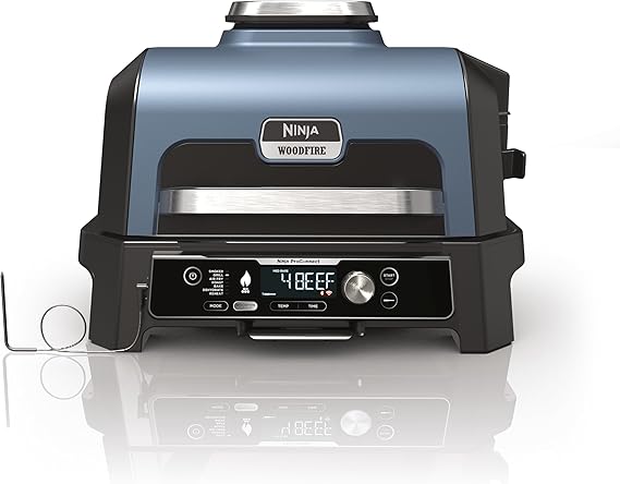 Ninja Woodfire Pro Connect XL Elektrischer Grill und Smoker mit App-Steuerung digitaler Sonde großer 7-in-1 Outdoor Grill und Luftfritteuse mit Woodfire Pellets