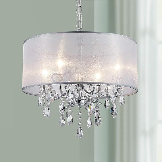 Bestier Modern Elegant Crystal Pendant Drum Chandelier 4 Light Chrome Lighting Fixture LED Ceiling Light Dia 19 in x H 18 in