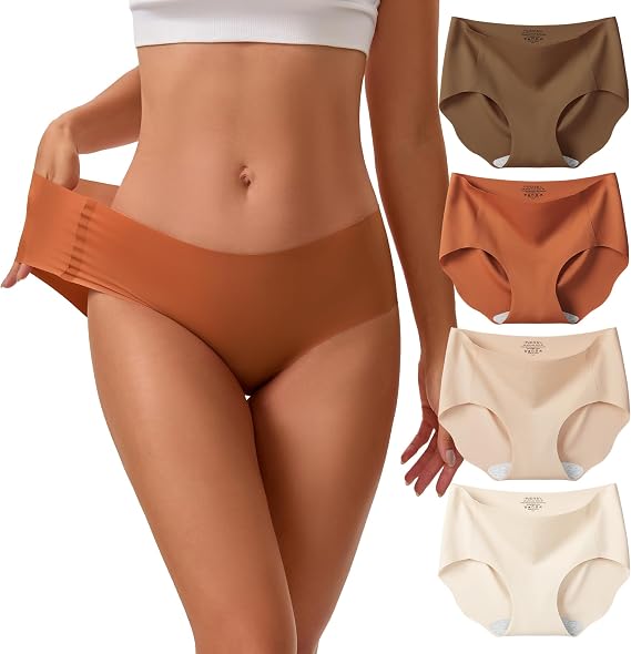 INNERSY Seamless Underwear for Women Soft No Show Invisible Hipster Panties 4-Pack