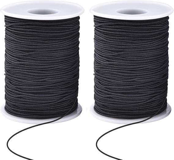 Stretchy Bracelet String 2 Rolls 1mm Elastic Cord Sturdy Elastic Beading Cord 200 Yards Stretchy String for Bracelet Jewelry Making Necklaces Beading, Black