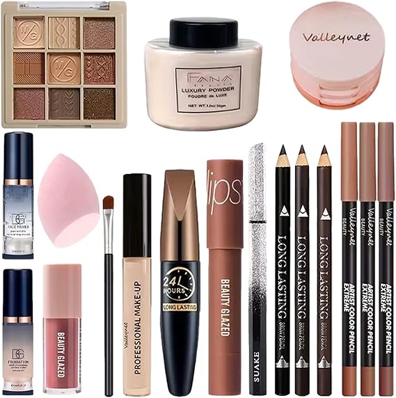 18 Pieces Beauty Holiday Gift Set, Christmas Cosmetic Surprise Starter Makeup Set for Women Holiday Makeup Kit Full Gift, All in One Professional Makeup Kit Cosmetic & Tools for Face, Lips, Eyes