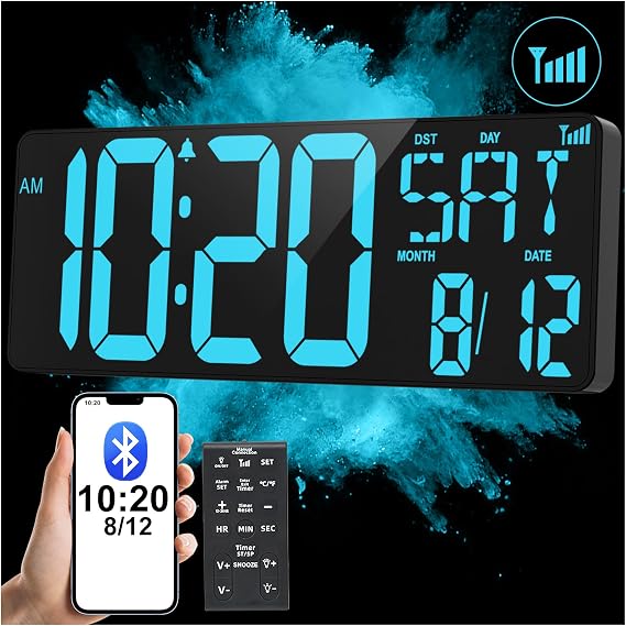 XREXS 17.2" Large Digital Wall Clock Bluetooth Sync Time