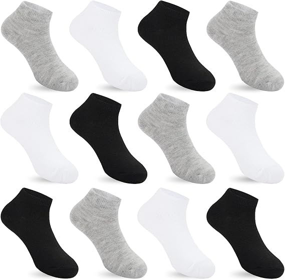 Auranso 12 Pairs Boys Athletic Socks Girls Kids Low Cut Ankle Socks