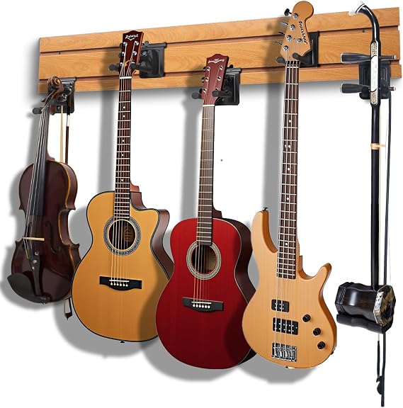 Brown - 5 Hooks Guitar Wall Mount Multiple Display Rack