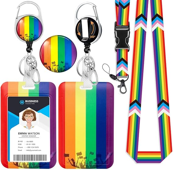 Funny Rainbow ID Band Badge Holder with Lanyard and Retractable Badge Reel