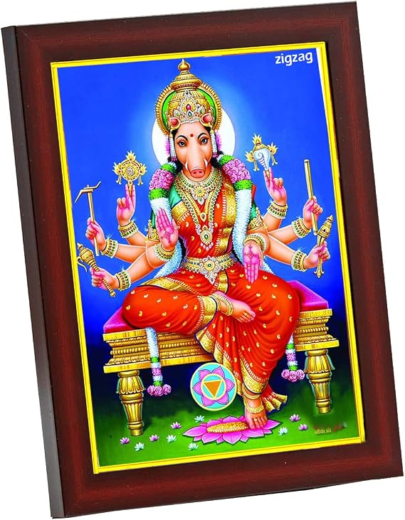 Zig Zag Varahi Amman Photo Frame For Wall / Table / Pooja Room Size Small ( 6x8 inches, Acrylic Glass), brown golden