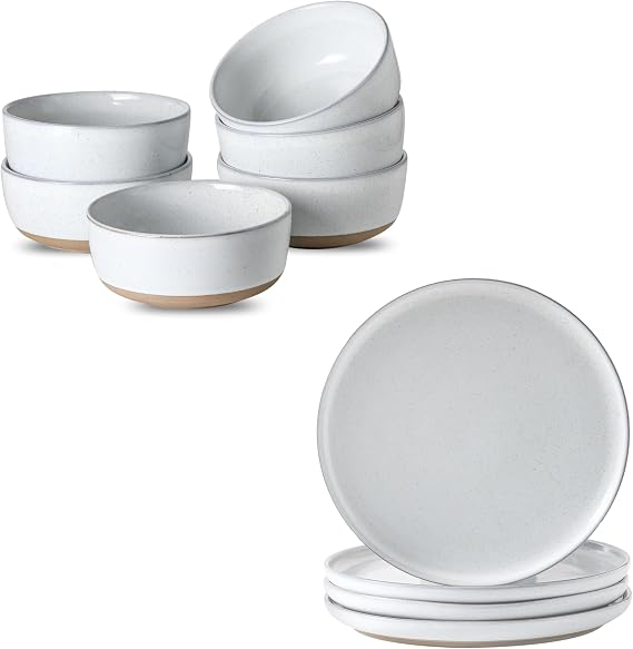 Ceramic 10 Inch Plate for 4&Cereal Bowls Set for Family Dinners