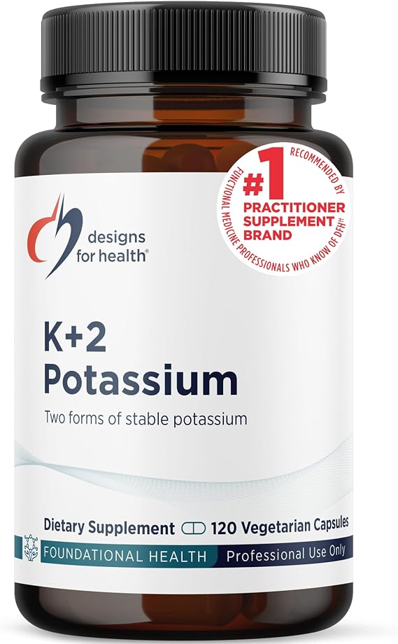 Designs for Health K+2 Potassium Supplement Support, 120 Capsules | Two Forms of Potassium, Glycinate Pills, Support to Help Maintain Healthy Blood Pressure Levels