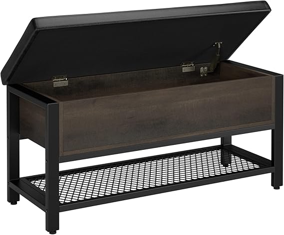 HOSTACK 40" W Storage Bench, Entryway Shoe Bench with Cushion, Dark Brown