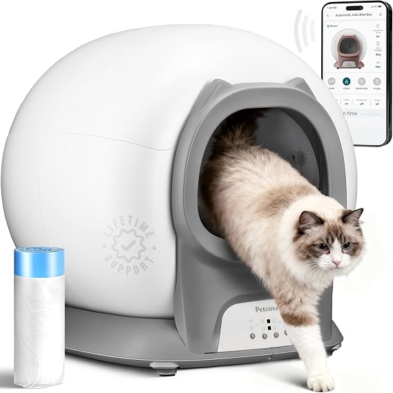 Petcove PurrTek Automatic Litter Box Self Cleaning 5GHz Wi-Fi, Odor Control
