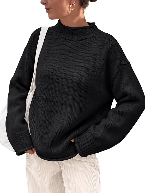 Trendy Queen Womens Oversized Sweaters Mock Neck 2026 Fall Knit Outfits