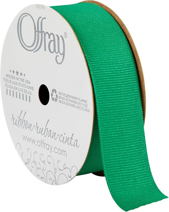 Offray 156108 7/8" Wide Grosgrain Craft and Decorative Ribbon, 21-Foot Spool, Emerald Green