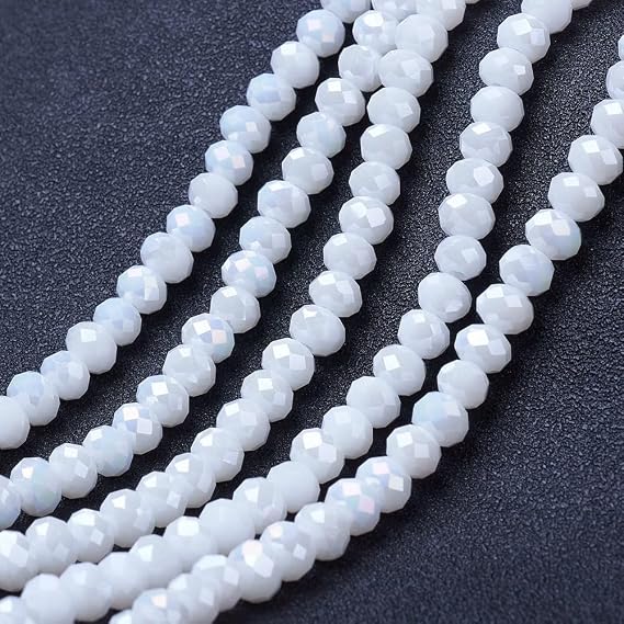 10 Strands 6mm White Glass Crystal Beads Briolette Faceted Rondelle Glass Beads AB Color Tiny Loose Crystals 870pcs for Bracelets Jewelry Making