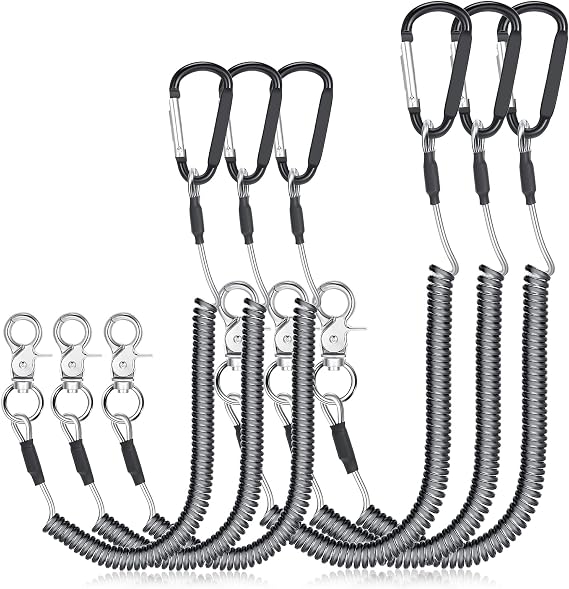 Woanger Coiled Lanyard for Tools Steel Wire Retractable,Black