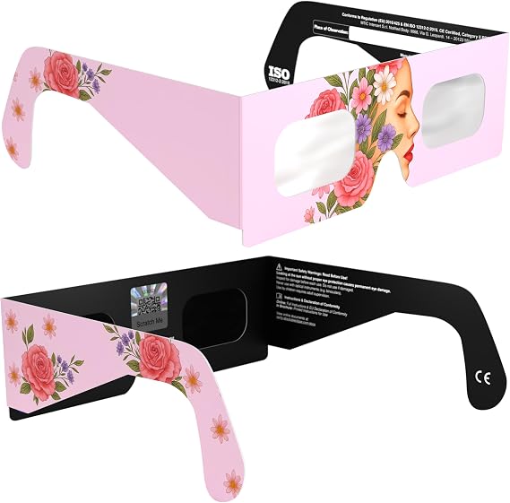 Solar Eclipse Glasses ISO 12312-2 & CE Certified – Safe Solar Viewing for Direct Sun & August 2026 Eclipse | Paper Cardboard Frame, Made in EU | For Kids & Adults | 2 Pack | Rosette