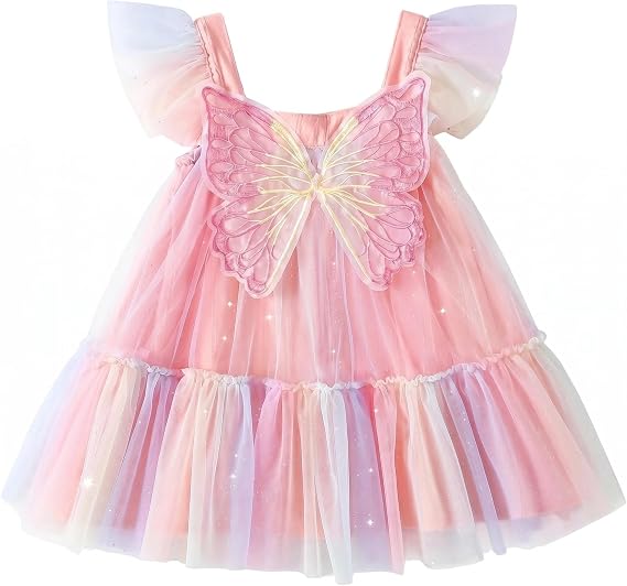 Toddler Girl Summer Casual Tulle Dress Fairy Mesh Ruffle Sleeve Little Girls Sundress Birthday Party Princess Wedding 12M-5Y