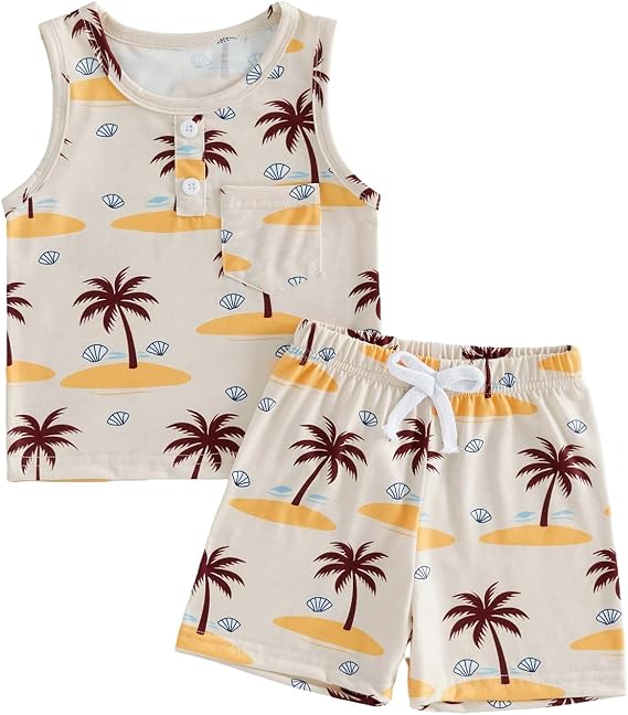 Toddler Baby Boy Summer Clothes Pattern Print Beach Outfit