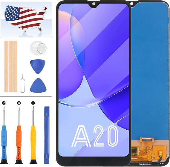 New OLED Screen Replacement for Samsung Galaxy A20 A205 SM-A205F A205FD A205A LCD Display Parts Assembly Touch Sensor Digitizer Glass Lens Kit No Fingerprint Sensor (Black No Frame, New OLED)