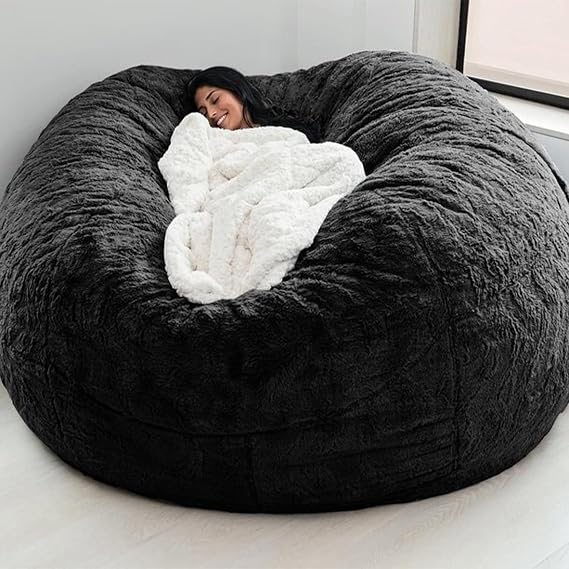 Giant Bean Bag Chair Cover - Adult 5ft/6ft/7ft Comfy Fur Oversized Couch, Large Cuddle Fluffy Lazy Sofa (Cover Only, Not Full Bean Bag)