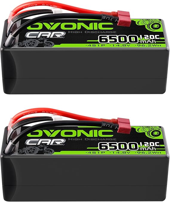 OVONIC 4S LiPo Battery 14.8V 6500mAh 120C with T Plug for RC Car RC Truck Airplane Helicopter Boat Car Racing RC Hobby (2 Packs)