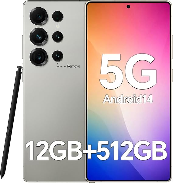 H25 Build-in Pen Unlocked Phones,5000mAh Long-Lasting Battery, 12GB+512GB Expandable to 1TB Android 14 Smartphones,3040x1440 OLED HD 6.9'' Display, 5G/Dual SIM/GPS/WiFi,Gray