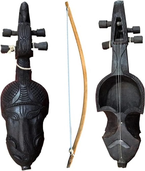 Sarangi Traditional Nepali Folk Musical Instrument Violin Gaine Single Wooden 14IN Sarangi Great for Decoration - Can Be Played By Professionals Only, Learn Music & Decorations I Handmade In Nepal