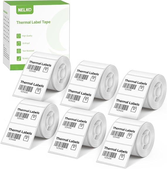 Thermal Labels for Nelko PM220 Label Maker, 1.57'' x 1.18'' (40x30mm) Thermal Sticker Label, Waterproof, Multi-Purpose Label Tape, 6 Roll of 230 Self-Adhesive Thermal Paper (White)