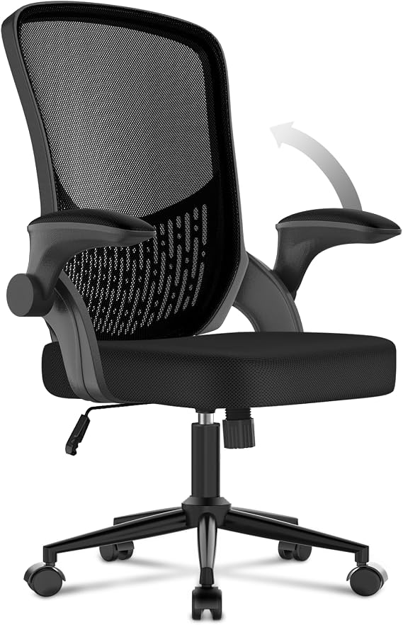 naspaluro Ergonomic Office Chair Desk Chair with Folding Armrests Height Adjustable Tilt Function Breathable Backrest Swivel Chair 360° Black