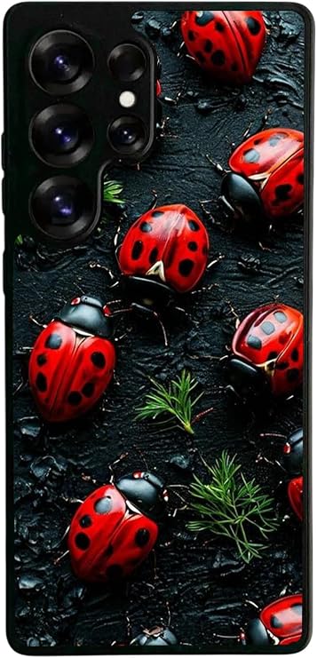 Samsung Galaxy S25 Ultra Uyumlu Uğurböceği Temalı Mat Siyah Silikon Kılıf, Yumuşak, Koruyucu, Şok Emici