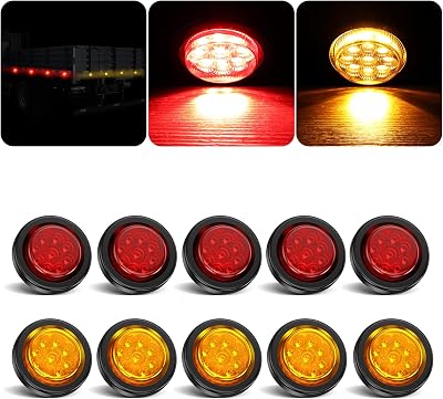 10Pcs 2 Inch LED Trailer Marker Lights, 9 LED 2 Round Clearance Marker Lights with Reflectors for Trailer Truck, RV, Waterproof Sealed, 12V