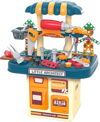 246 PCs Kids Toddlers Toy Tool Bench Set for 3 4 Year Old Boys and Girls, 2 in 1 Kids Construction Toy Workbench with Building Blocks, Electric Drill, STEM Building Puzzles Work Shop Gifts