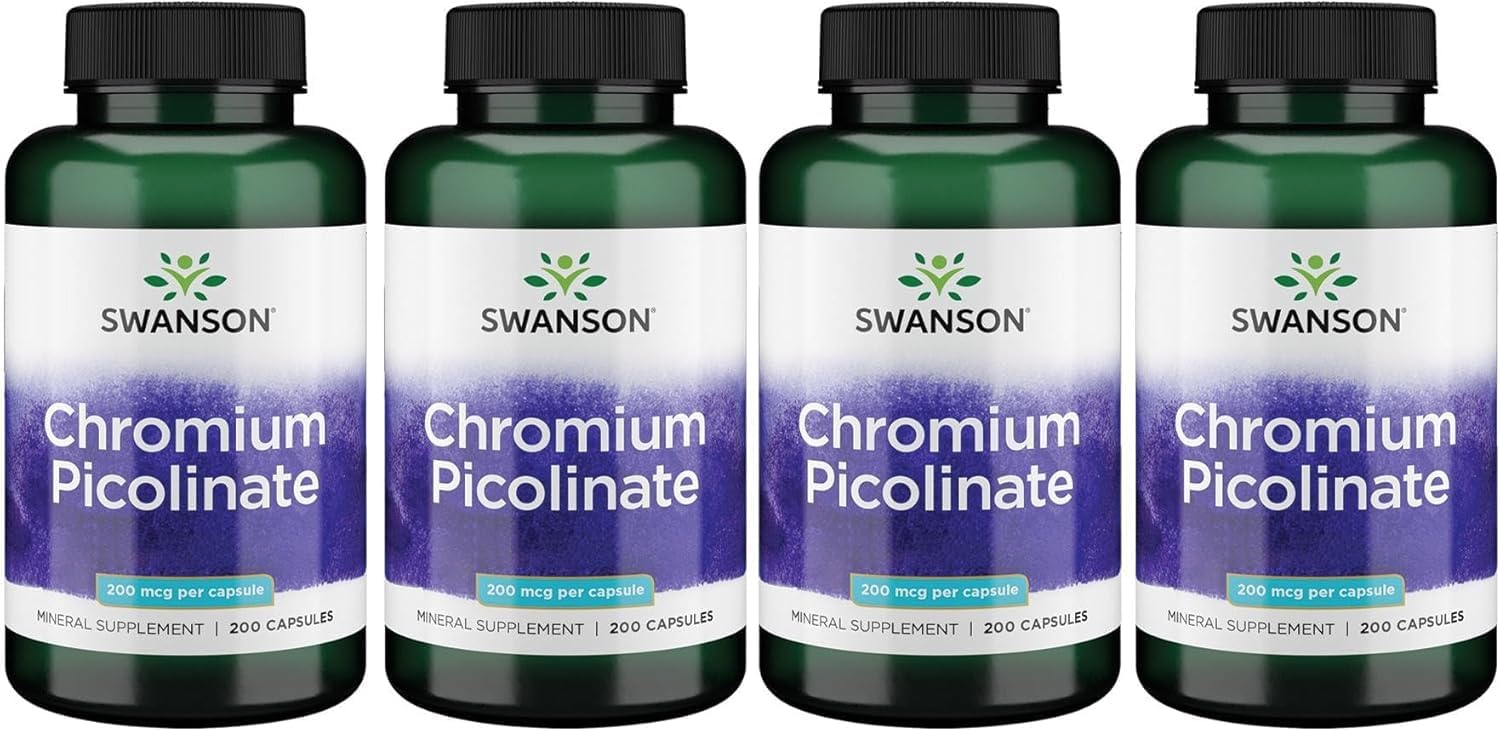 Swanson Chromium Picolinate - Natural Supplement Promoting Metabolism & Weight Management - Supports Healthy Blood Sugar Levels Already Within The Normal Range - 200 Capsules, 200mcg Each 4 Pack