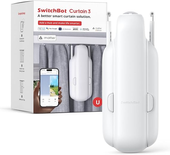 SwitchBot Automatic Curtain Opener - Bluetooth Remote Control Smart Curtain with App, Upgraded High-Performance Motor, Add SwitchBot Hub to Work with Alexa, Google Home, HomeKit