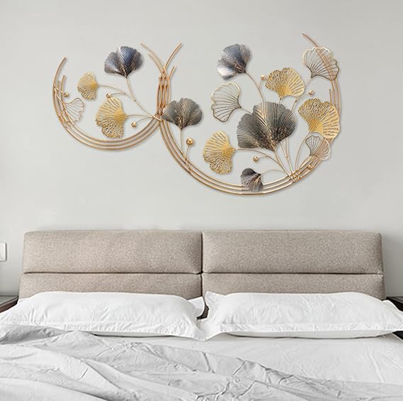 Wall Decor Modern Wall Sculpture Metal Ginkgo Leaf Wall Sculpture,Large Leaves Decorative Nature Wall Art Decor,Magnificent Golden Ginkgo Biloba Hanging Ornaments,for Home Living Room Bedroom (143x85