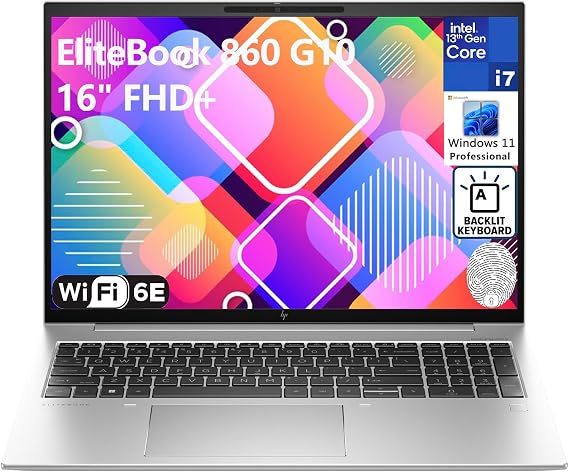 HP EliteBook 860 G10 Laptop, 16" FHD+ Business Computer, 13th Gen Intel 10-Core i7-1355U, 32GB DDR5 RAM, 1TB PCIe SSD, WiFi 6E, Backlit Keyboard, Fingerprint Reader, Windows 11 Pro, AZ-XUT