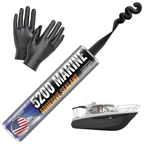 [Black] 5200 Marine Sealant - Fast Cure, High Bond Strength, UV Resistant Underwater 5200 Fast Cure, Marine Adhesive Sealant for Boats, Hulls, Decks, RVs Caulk Black with Gloves, Nozzle 10oz