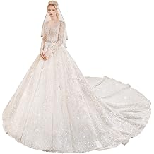 Acecare Gorgeous Wedding Dresses V Neck Backless Crystal Beading Long Sleeves A Line with Sweep Train