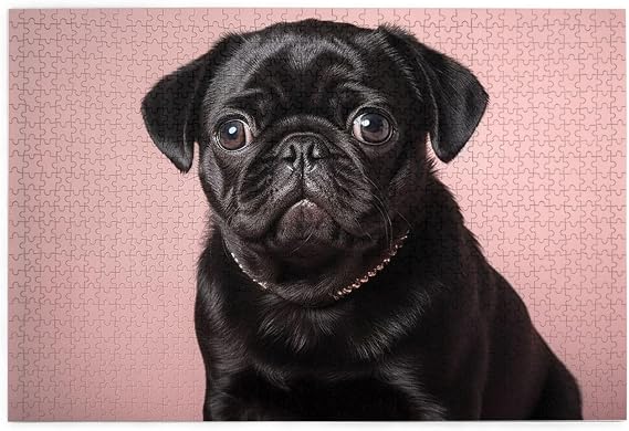 1000 Piece Jigsaw Puzzle for Adults Wooden Challenging Puzzles Custom Personalized Cute Black Pug Picture Puzzle for Adults & Kids Family Game Nights 29.5"x19.7" Puzzles
