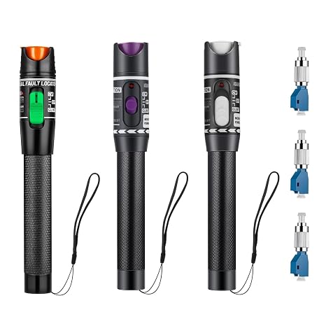 Moocci 3 Pcs Visual Fault Locator Fiber Optic Tester - Fiber Optic Cable Tester Meter with FC to LC Adapter - Tools Kit for FC/SC/ST/LC Connector,Network Cable Test -Green Purple White