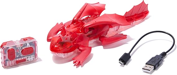 HEX Bots Remote Control Dragon, Rechargeable Robot Dragon Toys for Kids, Adjustable Robotic Figure Toys for Boys & Girls Ages 4 & Up, Red