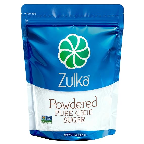 Zulka Powdered Pure Cane Sugar, 1 lb Resealable Bag Non-GMO, Certified Vegan, Bone Char Free Confectioners Sugar for Baking, Frosting, and Glazes | Non-GMO, Certified Vegan & Bone Char Free, Ultra Fine Kosher Confectioners Sugar For Baking, Frosting & Buttercreams